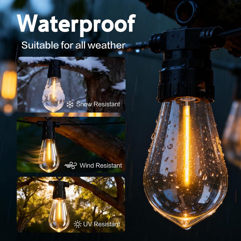 BYIZO 50FT Outdoor String Lights with Remote, 20 Dimmable Shatterproof LED Bulbs, Waterproof Patio & Backyard Lights for Pergola, Deck, Garden, Bistro, Commercial Grade Hanging Lights