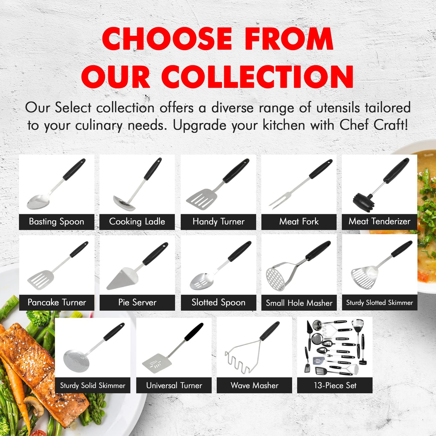 Chef Craft Select Basting Spoon, 12.5 inch, Stainless Steel