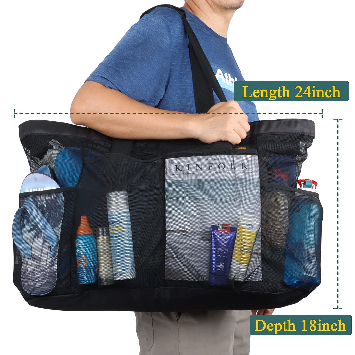 fiezkaa XX-Large Mesh Duffle Bag for Beach Pool Cruise Family Swimming Equipment with Zipper and Pockets/Sandproof/Extra Big Capacity