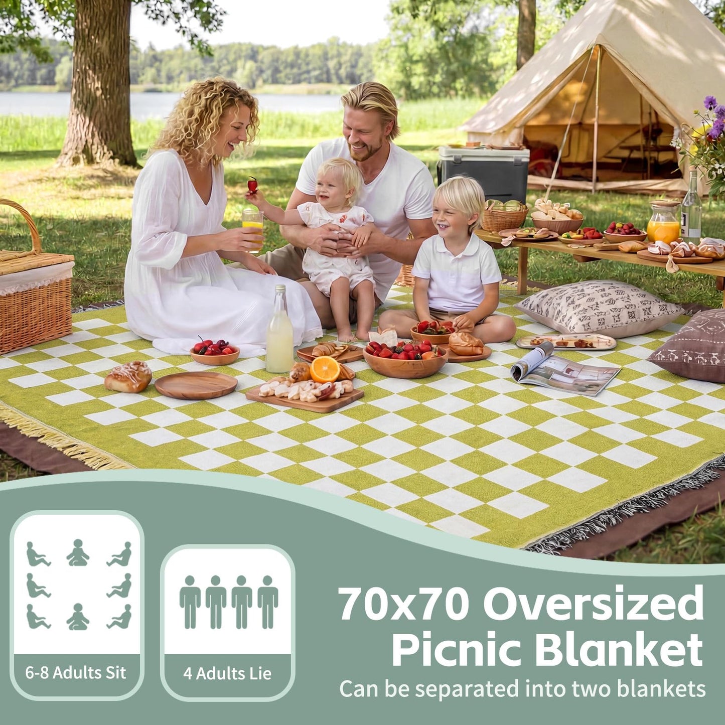 2 in 1 Extra Large Camping Blanket Outdoor Rug Picnic Yoga Mat Lightweight Car Essential Roadtrip Gadget Rv Accessories Glamping Gear Must Haves Hiking Stuff Backpacking Necessities Women Beach Gift