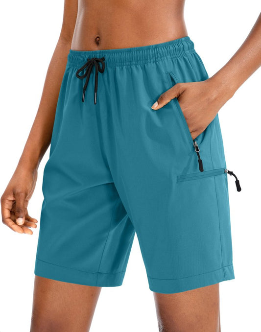 SANTINY Women's 5''/ 7''/9'' Hiking Cargo Shorts Quick Dry Lightweight Summer Shorts for Women Athletic Golf Zipper Pockets(Blue_XXL)