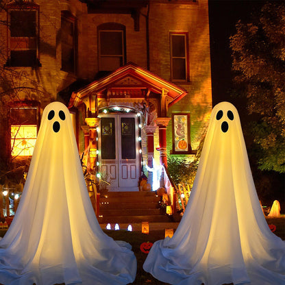 DAZONGE 2 Packs Halloween Decorations Outdoor, Spooky Halloween Ghost Decor with Remote String Lights Battery Operated, Easy to Assemble Ghost Decorations for Front Porch Yard