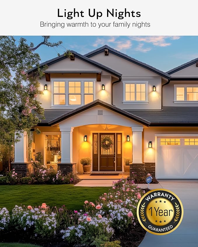 VIANIS Black Exterior Lighting Fixtures Wall Mount for House, 2 Pack Dusk to Dawn Outdoor Porch Light with Integrated 10W LED Light Source Crystal Bubble Glass, Anti-Rust Exterior Wall Sconce Lantern