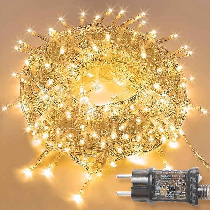 JMEXSUSS Warm White Christmas Lights for Bedroom, 300 LED String Lights Indoor Outdoor Waterproof Clear Wire, 8 Modes Fairy String Lights Plug in for Christmas Tree Bedroom Holiday Christmas Decor