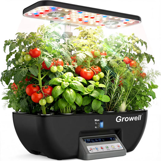Growell Hydroponics Growing System Kit, 17 Pods Indoor Herb Garden with 2 Fans Circulation, Grow Light, Smart Water Cycle, Auto Timer, 10L Water Tank, Perfect Indoor Gardening System Gifts(Black/Grey)