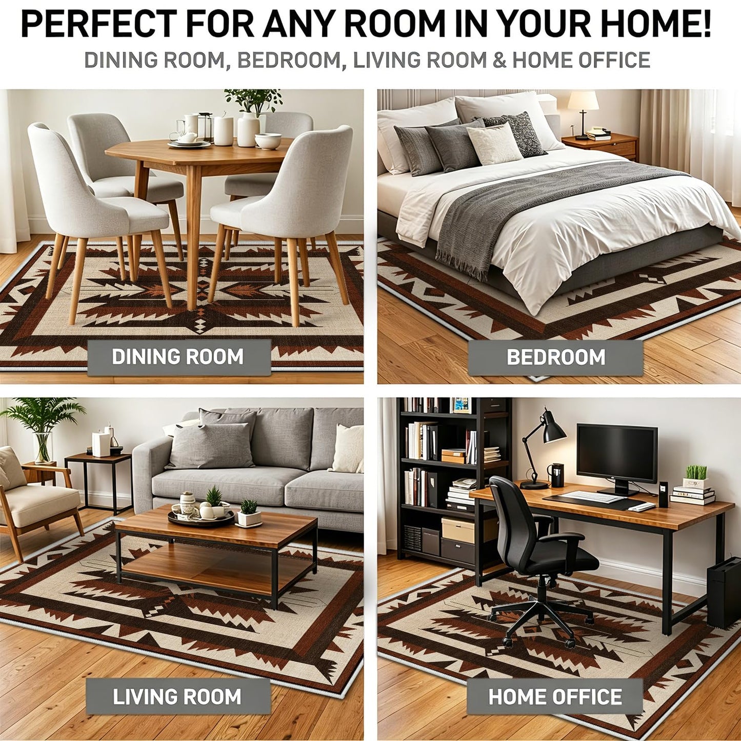 Cryvera 3x5 Western Aztec Area Rug for Bedroom Entryway Hallway Southwestern Rustic Rug Machine Washable Non-Slip Carpet for Bathroom Kitchen Bedside Dining Room