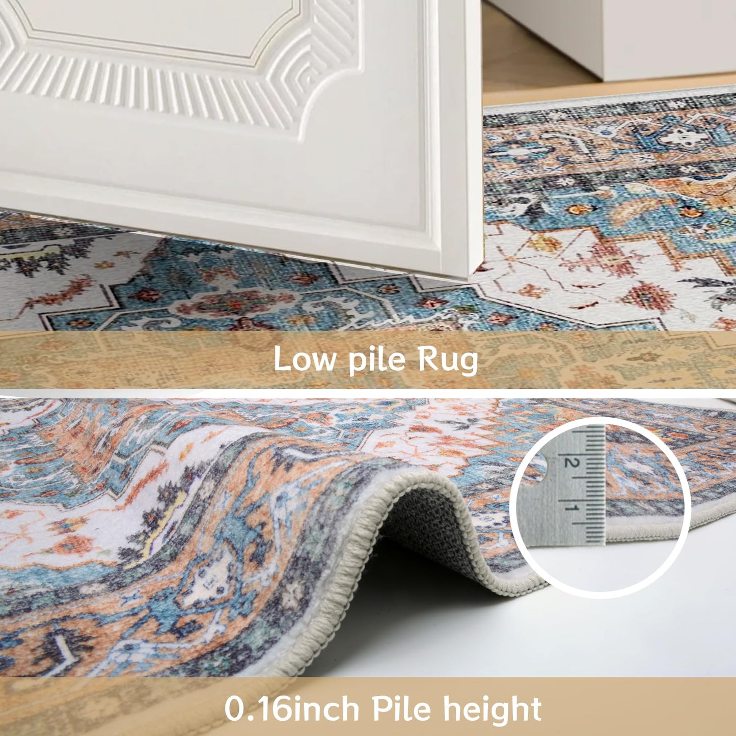 YLAREE Washable Rug Small Entryway Area Rug Non Slip Indoor Door Mat 2x3 Entrance Stain Resistance Low Pile Throw Rugs for Inside Front Door Floor Bedroom Kitchen Entry, Blue Brown