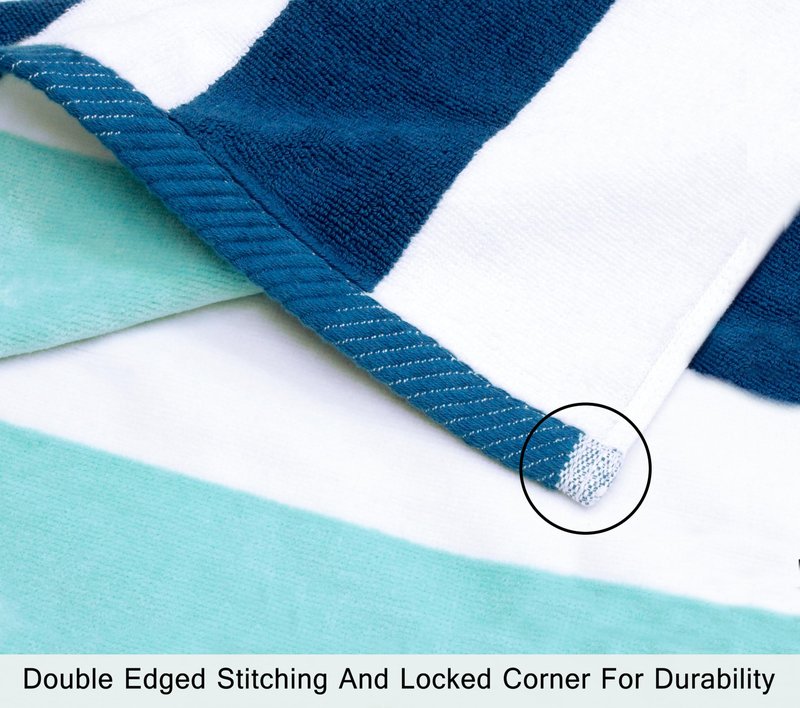 COTTON CRAFT Hooded Beach Towel - Oversized XXL 35x84 Towel with Hood for Adults - The Big Kahuna 7 Foot Beach Blanket Towel - Big & Tall Soft 100% Cotton Velour - Pool Bath Wrap - Cabana Stripe Blue