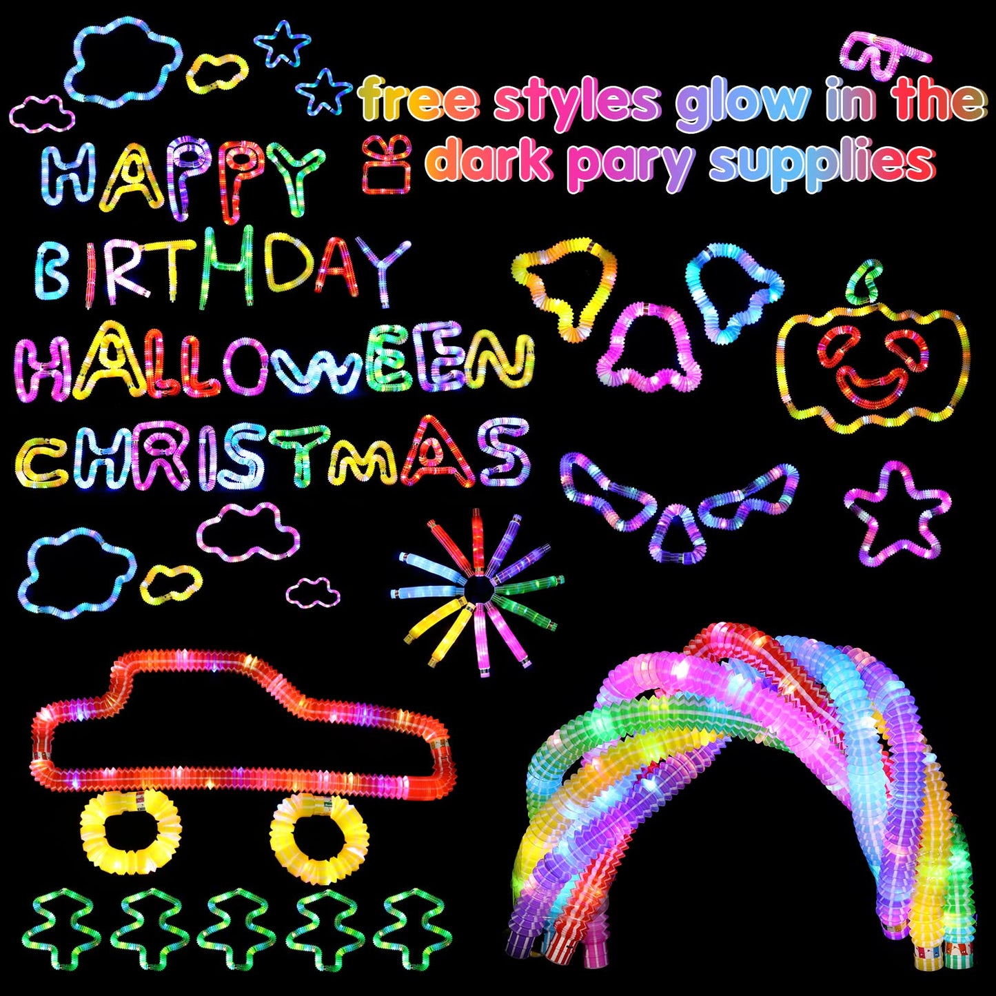Vheex 24 Pack Glow Sticks Classroom Party Favors for Kids 4-8 8-12, Halloween Goodie Bags Stuffers Light Up Sensory Pop Tubes, Glow Necklaces Bracelets Party Supplies, 2025 Birthday Return Gifts