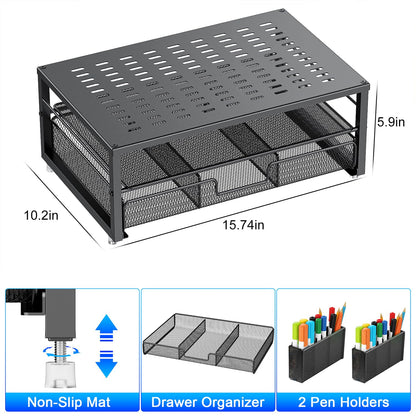 gianotter Desk Organizers and Accessories, Monitor Stand with Drawer and 2 Pen Holder, Desktop Organizer Suitable for Offices and Dormitories(Black)