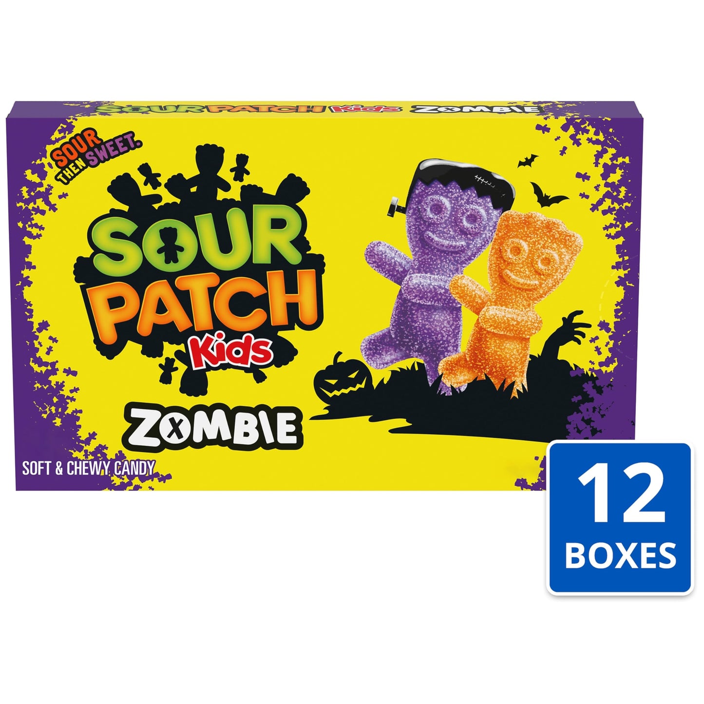 SOUR PATCH KIDS Zombie Orange & Purple Soft & Chewy Halloween Candy, Bulk Candy, 12 - 3.5 oz Trick or Treat Boxes