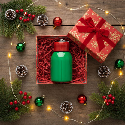 Mifoci 1 Pcs 10oz Mini Water Bottles Christmas Green Stainless Steel Slim Insulated Thermal for Hot Cold Drink Small Vacuum Portable Water Bottle for Christmas Women Gifts Travel Camping Hiking