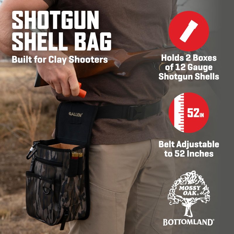 Allen Company Triumph Double Compartment Range Shell Bag - Holds 2 Boxes of 12-Gauge Shells - Spent Hull Dump Pouch, Adjustable Waist Belt & Extra Storage for Trap, Skeet & Clay Shooting - Mossy Oak