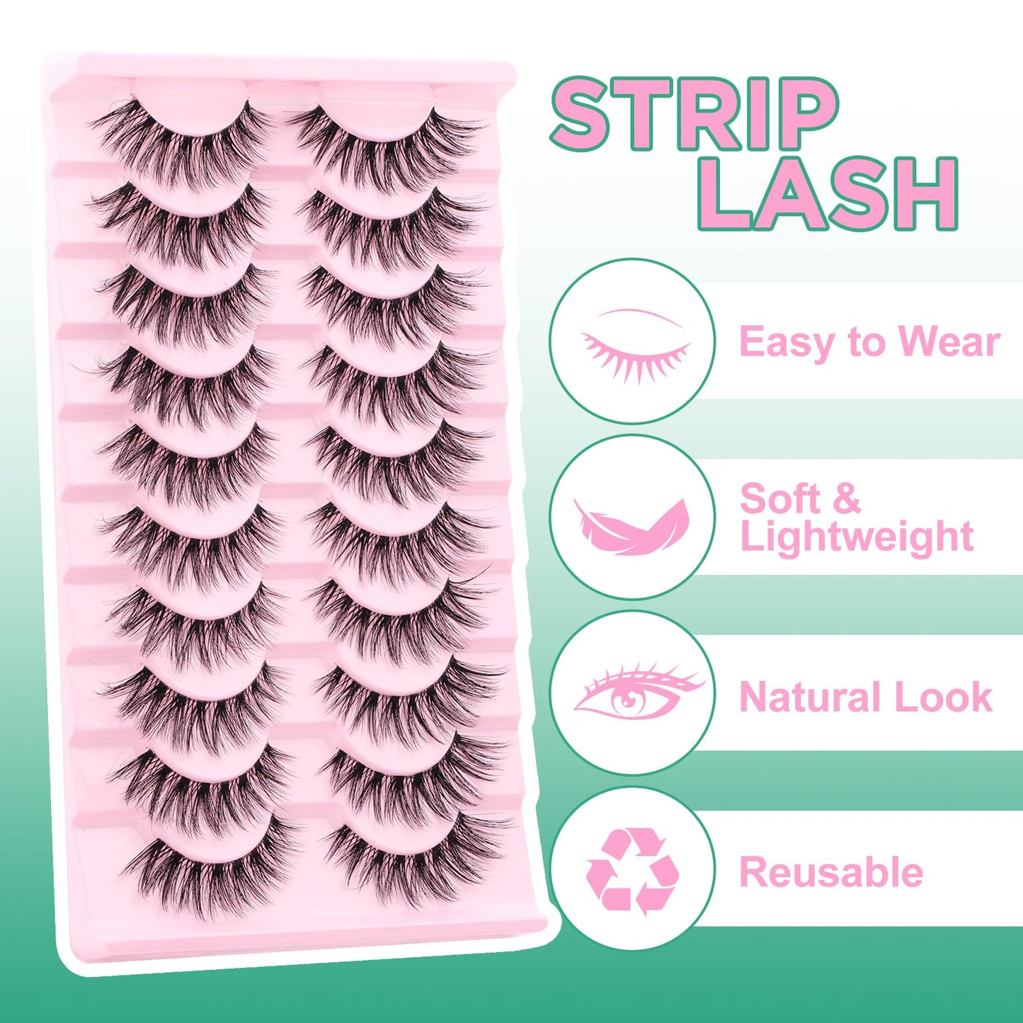 False Eyelashes Fluffy Look Strip Lashes Mink Wispy Fake Lashes Charming Fake Eyelashes By GEMERRY, 10 Pairs