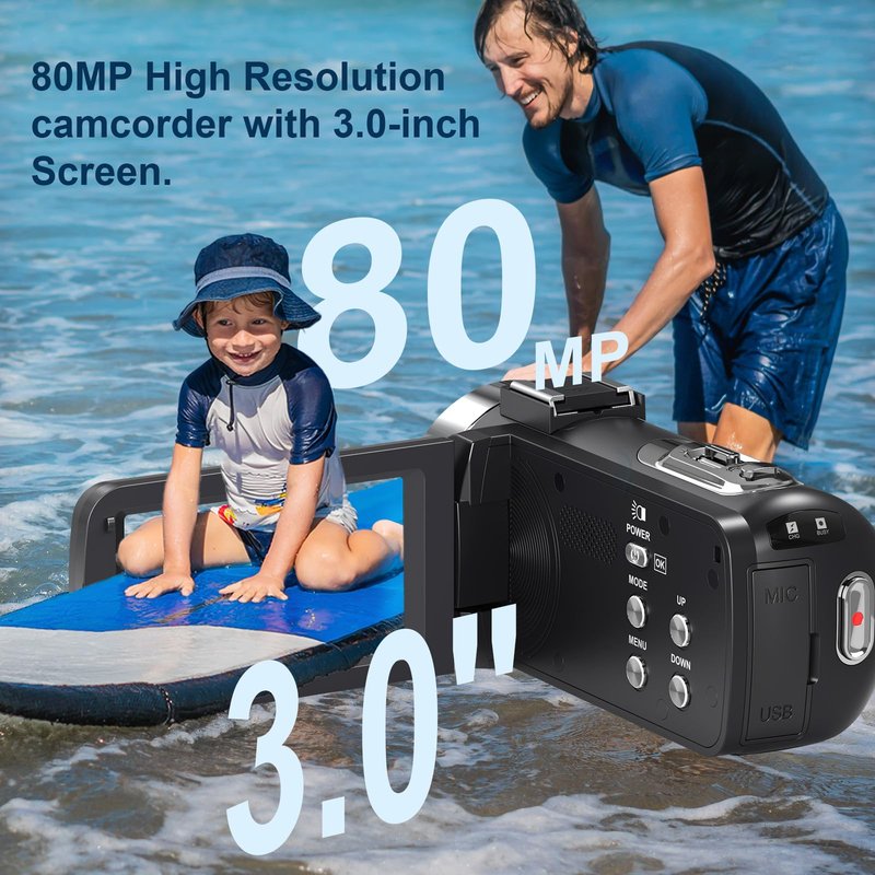 Peryoua 4K HD 80MP Camcorder Video Camera 18X Digital Zoom 3.0 IPS Screen Vlogging Camera for YouTube IR Night Vision Video Recorder with 32GB SD Card, 2 Batteries, Remote Control and Microphone