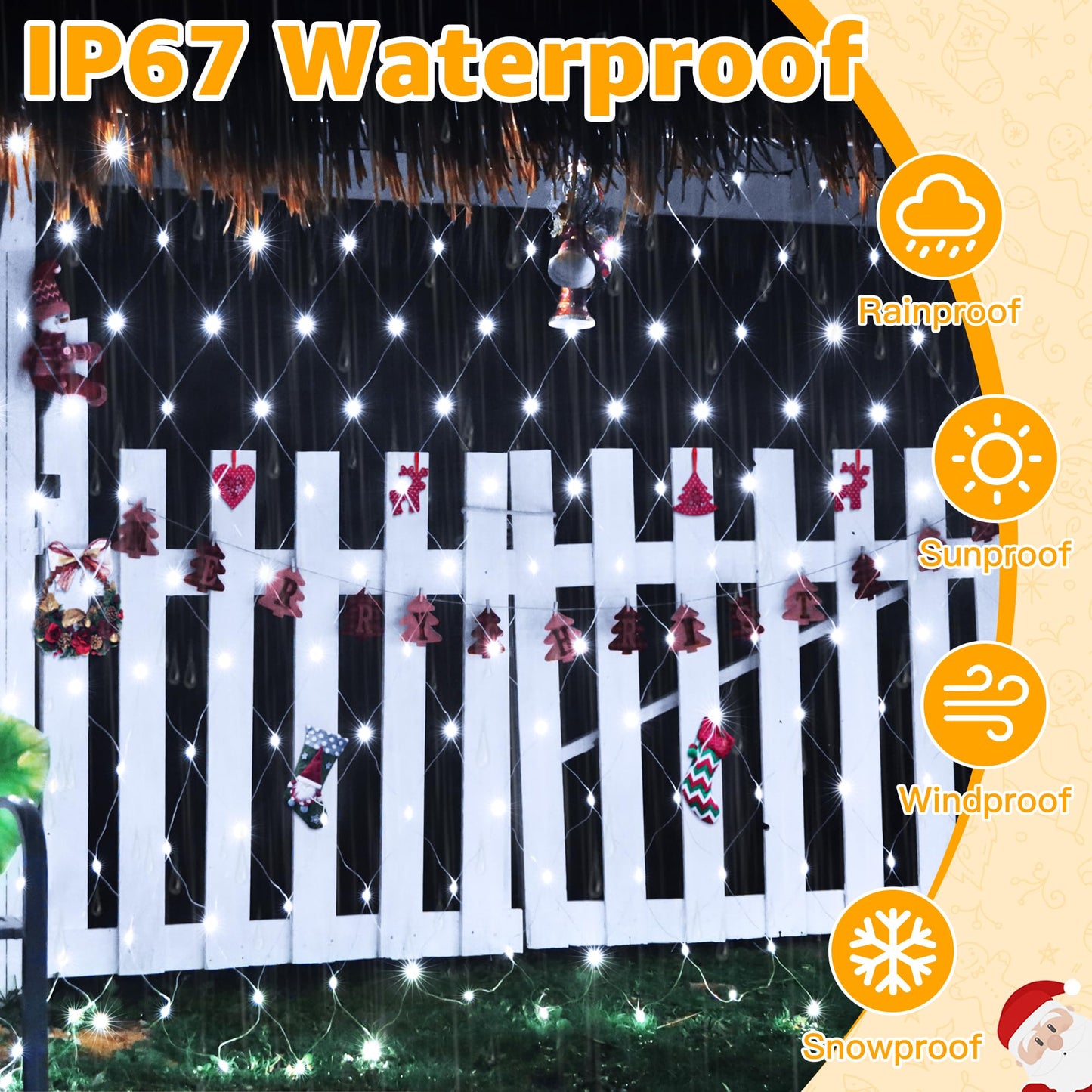 Ollny Net Lights Outdoor Mesh Lights IP67 Waterproof, 210LED 10x7ft Cool White Christmas Net Lights, Connectable Remote 8 Modes Tree Light for Bushes Shrubs Lawn Indoor Decorations