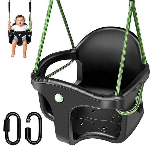 Dakzou Jungle Gym High Back Full Bucket Toddler Swing Seat Upgraded Heavy Duty with Finger Grip Chain Fully Assembled Swing Set Accessory，Black