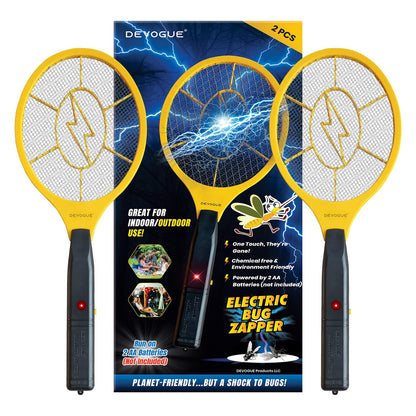 DEVOGUE® Pack of 2 Electric Fly Swatter Bug Zapper Battery Operated Flies Killer Indoor & Outdoor Pest Control Mosquito Zapper and Insect Catcher Racket (Packing May Vary)