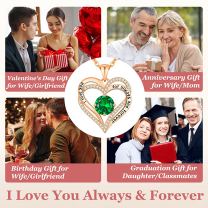 CDE Valentine's Day Gift Forever Love Heart Necklaces for Women, Wedding Anniversary, Birthday Mothers Christmas Day Gifts for Mom, Mother, Wife, S925 Silver Jewelry with Birthstone Pendant