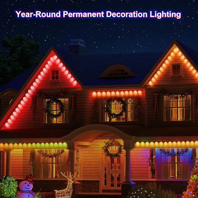 Permanent Outdoor Lights,50ft 36LEDs Eternity Lighting,RGB+IC Smart Eaves Light IP67 Waterproof,for Halloween, Christmas, Holiday, Party,Compatible with Alexa, Google Assistant