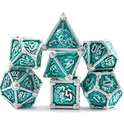 AUSTOR 7-Die Metal DND Dice Set Dungeons and Dragons Polyhedral Roll Playing Dice with Box D20 D12 D10 D% D8 D6 D4 for Pathfinder MTG RPG Board Games