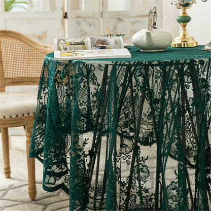 Green Lace Tablecloth Embroidered Elegant Floral Patterns Table Cloth Round Overlay Table Cover for Wedding Party Holiday Long Dinner Home Decor(Round-60, Green)