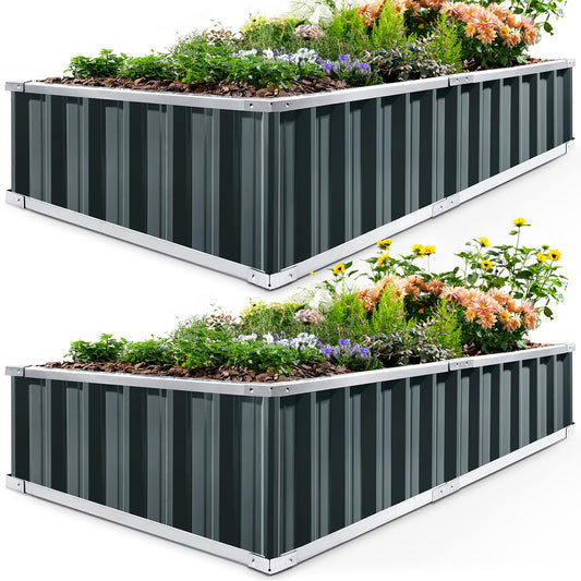 KING BIRD Raised Garden Bed 68" x 36" x 12" (2 Packs) Galvanized Steel Metal Outdoor Planter Kit Box for Vegetables, Flowers, Fruits, and Herbs, Dark Grey