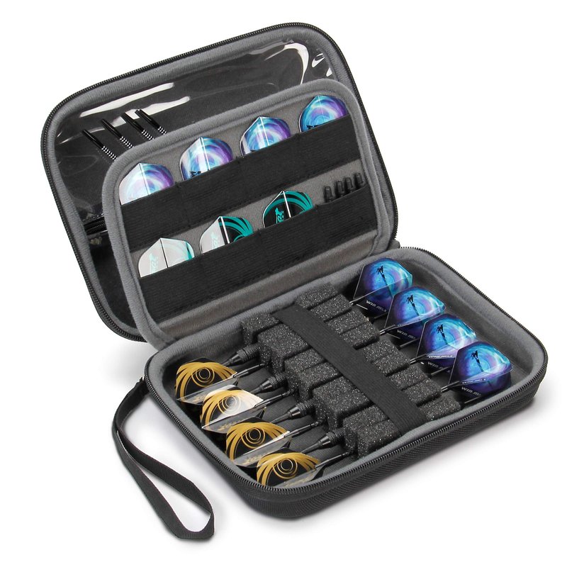 USA Gear Hard Shell Dart Case - Protective Storage Carrying Case for Darts (8), Tips, Flights, Shafts, Sharpeners, More Accessories - Compatible with Soft Tip and Steel Tip (Black)