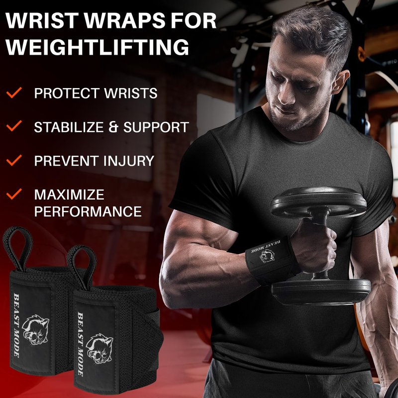 TECEUM Weightlifting Wrist Wraps with Thumb Loop – Black – Arms on Fire – 12 inch – Heavy-Duty Workout Wrist Support & Protection – Ideal for Powerlifting, Strength Training, Bodybuilding