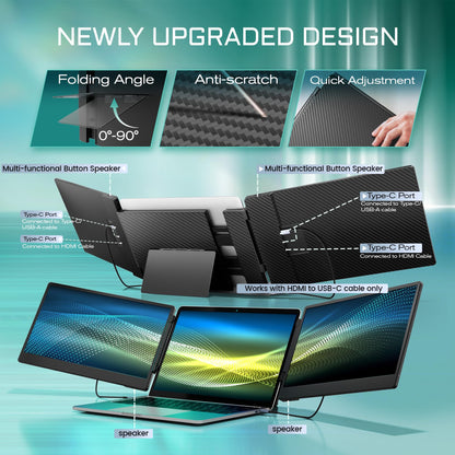 Teamgee S1 Dual Laptop Screen Extender — 14” FHD IPS Portable Monitor for 13–17” Laptops, USB-C/HDMI Plug & Play, Compatible with Windows, macOS & Android, Perfect for Hybrid Work & Travel