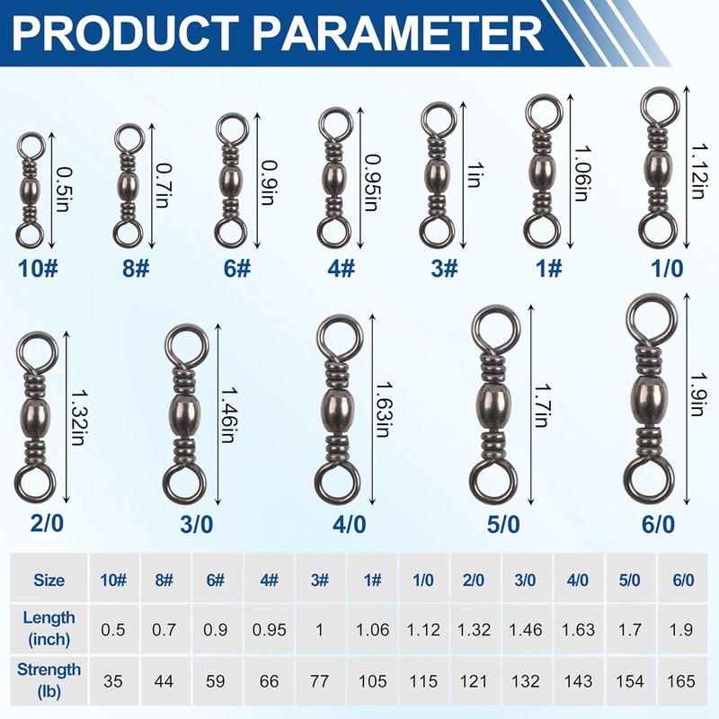 Fishing Barrel Swivels - 50/100 Pcs Rolling Ball Bearing Connectors | Copper & Stainless Steel, 35-165lbs Test Strength