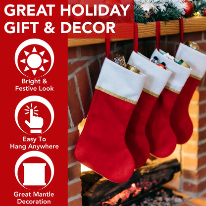 Iconikal 6-Pack Felt Christmas Stocking, White & Red with Gold Trim, 18-Inch Long