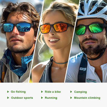 Fanshen Polarized Sunglasses for Men Women, Wrap Around Sunglasses for Mens Womens Cycling Fishing Running UV Protection (A06-Matte Black Frame Purple Lens)