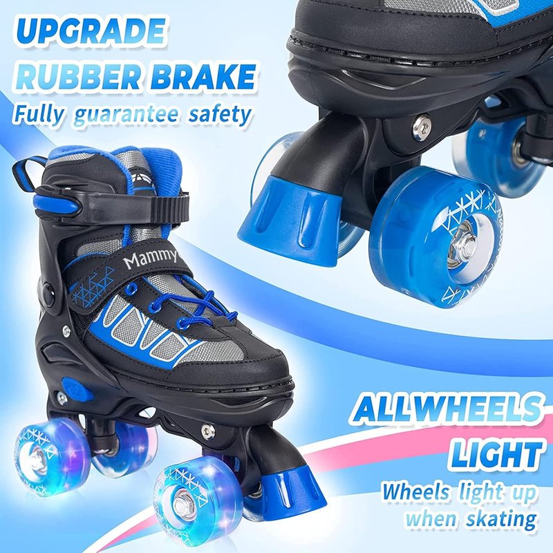 MammyGol Roller Skates for Kids - Adjustable Quad Skates with Light-Up Wheels | Ages 6-12, Perfect for Beginners