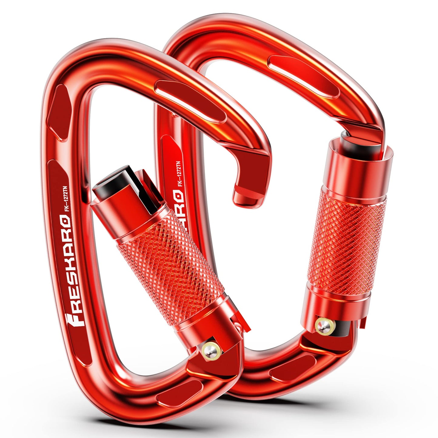 FresKaro Climbing Carabiner Clips Heavy Duty, UIAA Certified 25kN Auto Locking Carabiners, Twist Lock, 7075 Aluminium, Lightweight, Rust Free, for Rappelling, Hiking etc, 4Inch, Red, 2 Pack