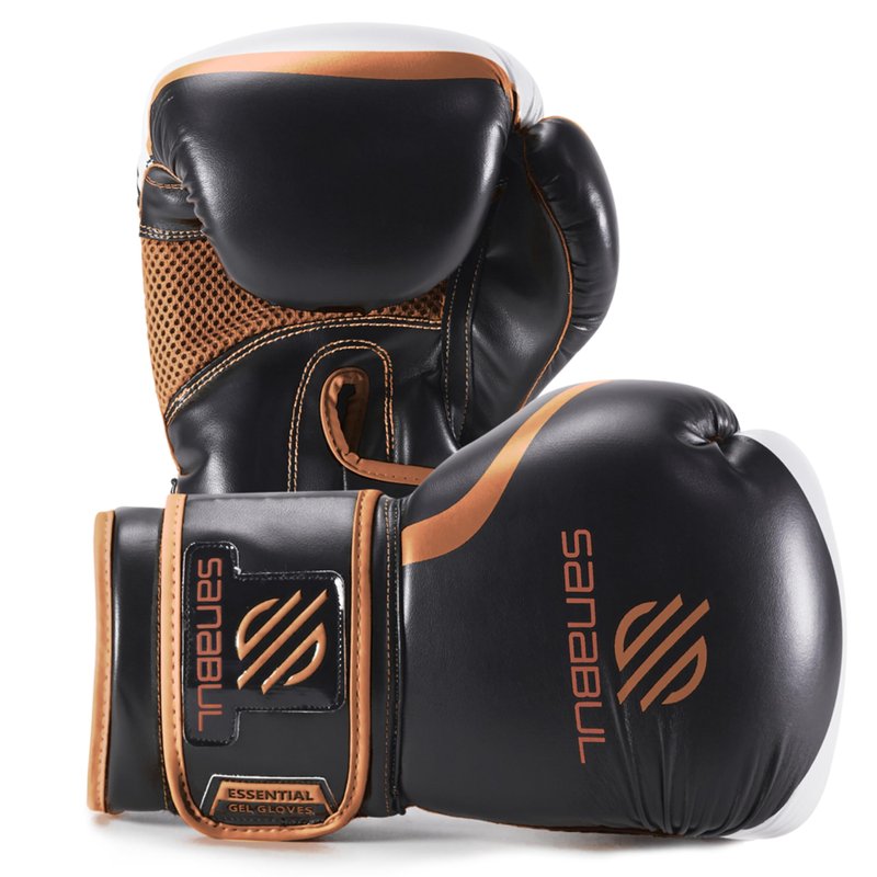 Sanabul Essential Gel Boxing Gloves for Men & Women, Kickboxing MMA, Muay Thai Gloves and Heavy Bag Training Punching & Sparring, Black/Copper 16 oz