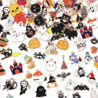 MARFOREVER 120 PCS Halloween Charms, Assorted Ghost Skeleton Bat Witch Pumpkin Skull Enamel Charm PendantsHalloween Charms for Jewelry Making Bracelet Necklace Earrings DIY Crafts Gifts