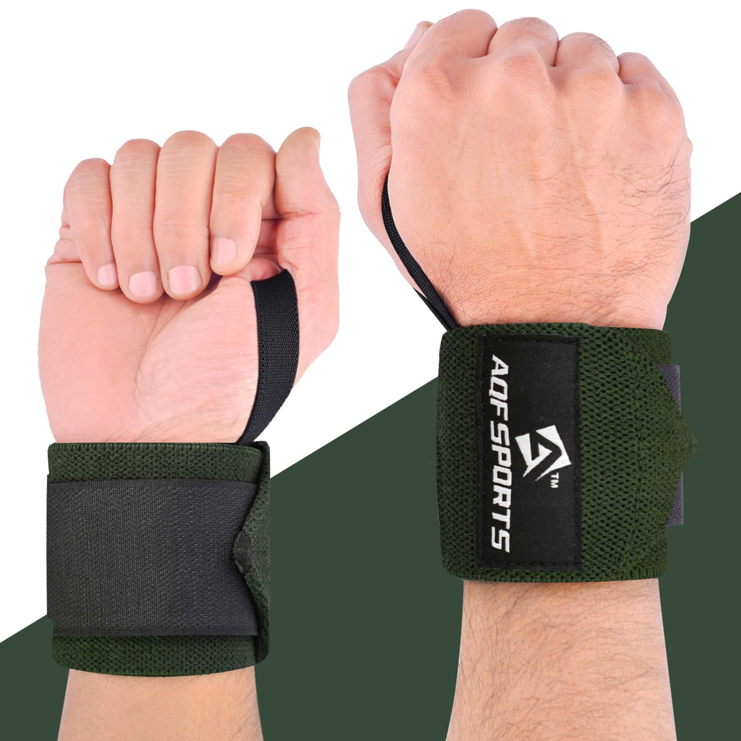 AQF Power Weight Lifting Wrist Wraps Supports with Thumb Loop for Gym Strength Training, Powerlifting, Bodybuilding and Deadlifts (Military Green, 18")