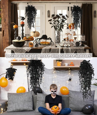 Black Hanging Flowers Faux Hanging Plants Black Artificial Hanging Plant Fake Greenery Faux UV Resistant Hanging Vines Plant for Indoor Outdoor Wedding Halloween Party Fall Wall Room Door Decor