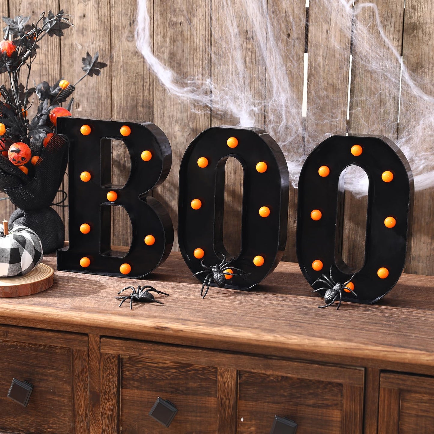 Halloween Decorations-3 LED Marquee Light up Letters "BOO" Sign Halloween Decor for Kitchen Tabletop Fireplace Mantel Party Indoor