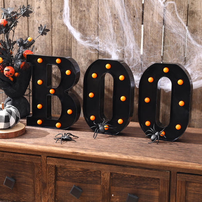 Halloween Decorations-3 LED Marquee Light up Letters "BOO" Sign Halloween Decor for Kitchen Tabletop Fireplace Mantel Party Indoor