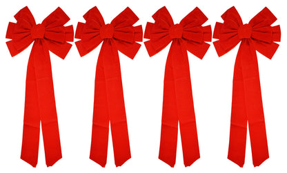 Black Duck Brand Set of 4 Christmas Red Velvet Bows 26" x11.5" 10-Loop Holiday/Christmas Bows!