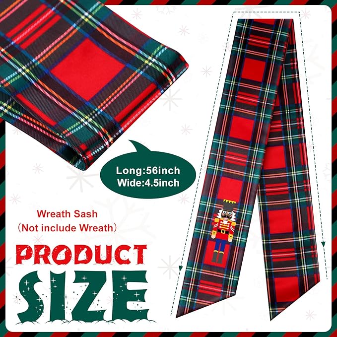 Wreath Sash for Front Door Wreath Satin Sash Blank Sashes Embroidery Monogram Yard Doorway Indoor Outdoor Wall Ribbon Bow Home Decor (Red, Black,Black Nutcracker)