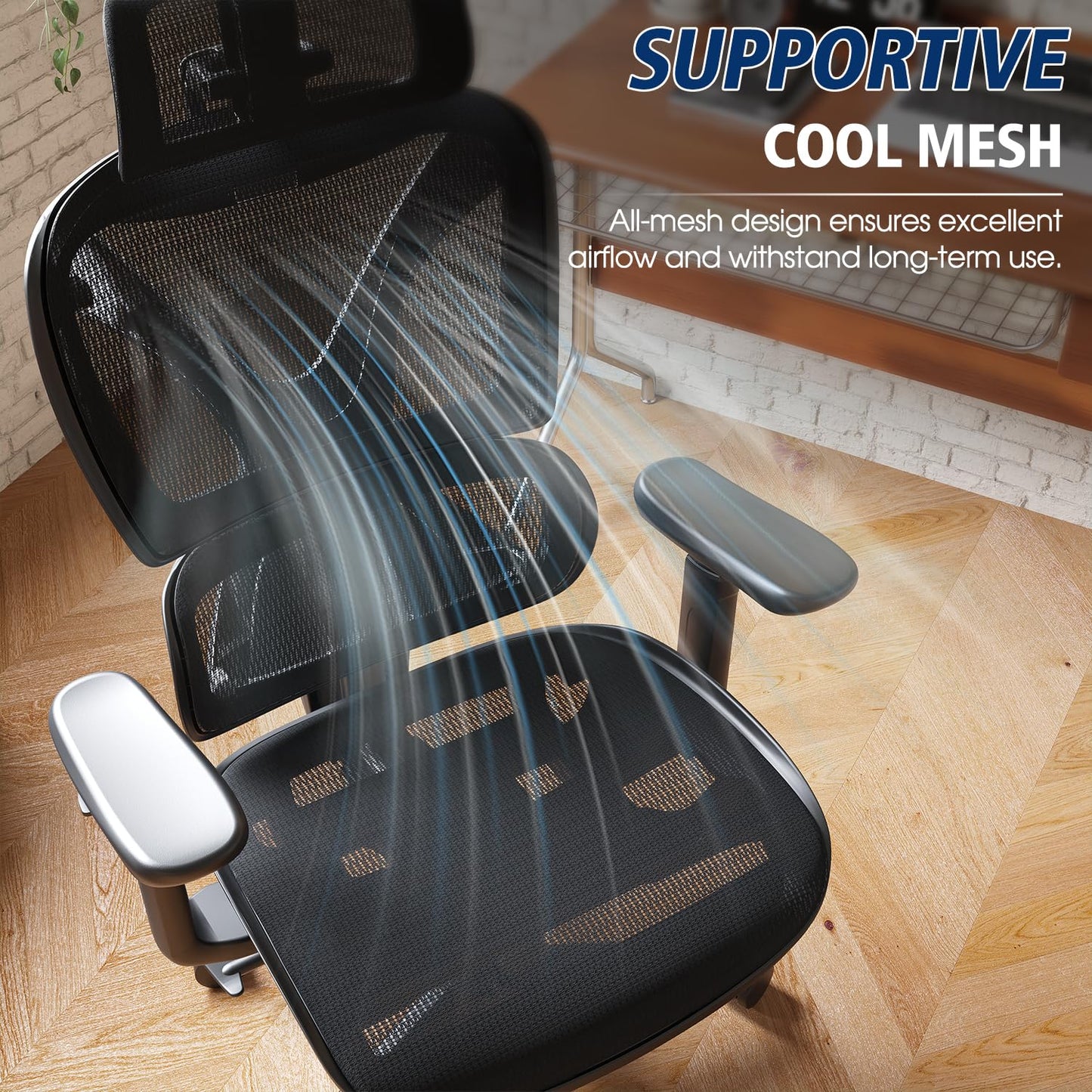 GABRYLLY Ergonomic Office Chair, Big and Tall Mesh Chair with Lumbar Support, 3D armrest - 215° Rotation, Adjustable Headrest & Soft Seat, Durable Computer Chair 350LBS for Work Gaming