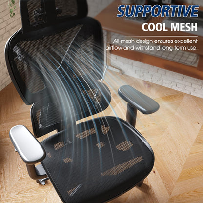 GABRYLLY Ergonomic Office Chair, Big and Tall Mesh Chair with Lumbar Support, 3D armrest - 215° Rotation, Adjustable Headrest & Soft Seat, Durable Computer Chair 350LBS for Work Gaming