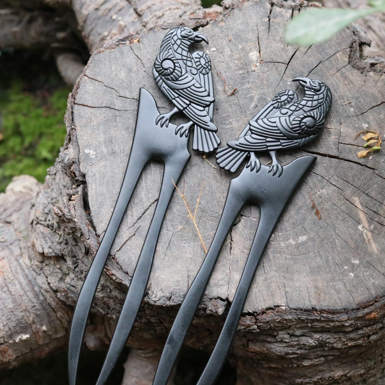 2pack U Shaped Viking Raven Metal Hair Prong Forks French Hair Styling Pins Black Wicca Witch Sticks Renaissance Festival Acceossories for Women Perfect for Thick Hair