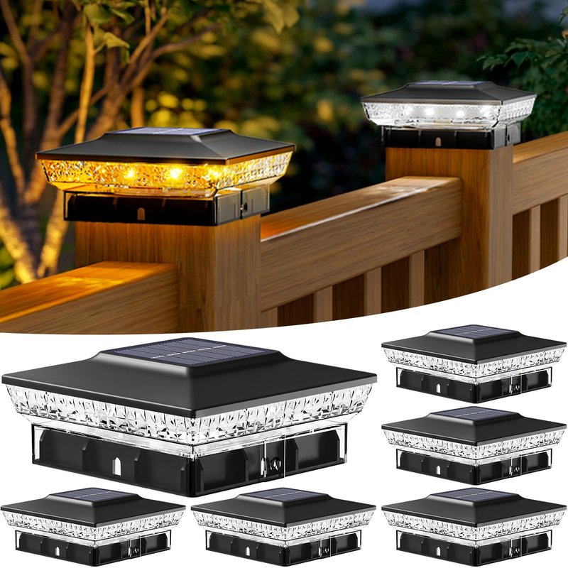 btfarm 4x4 Solar Post Cap Lights Outdoor, 2 Modes 16 LED Deck Fence Post Lights, 6 Pack Waterproof Solar Powered Lighting Outside Fit 4x4 3.5x3.5 Wooden/Vinyl for Porch Patio Garden, Black