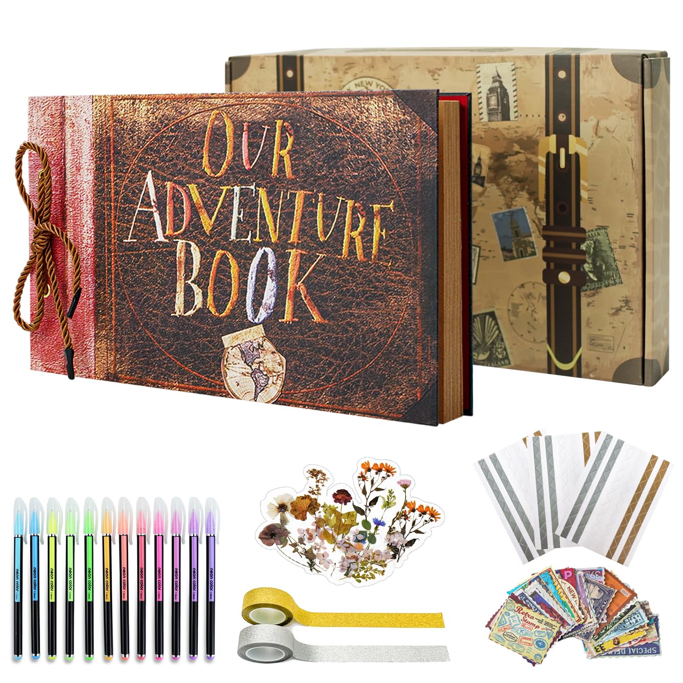 Vienrose Our Adventure Book Scrapbooks Album Up Movie Scrap Photo Book Embossed Words with Luxury DIY Kit for Couples＆Men Boyfriend