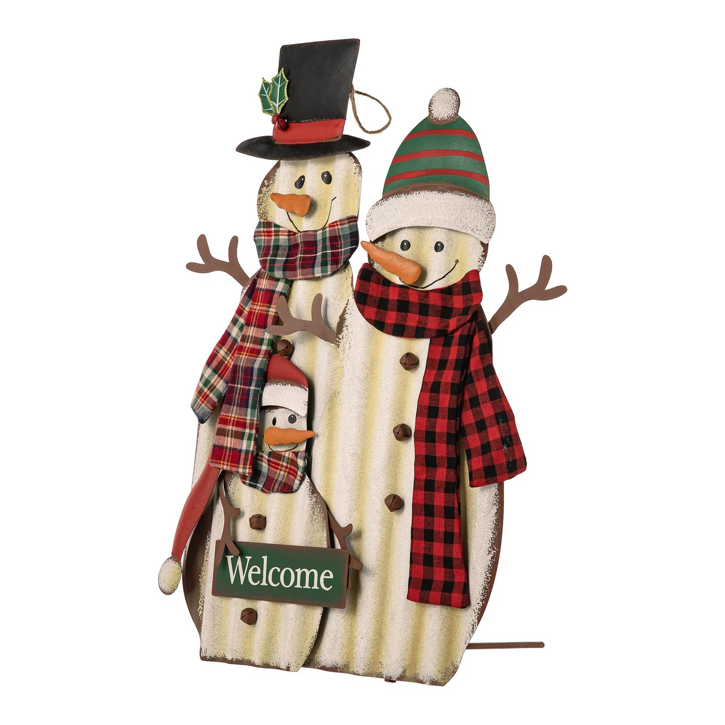 Glitzhome 30" H Metal Christmas Snowman Family Yard Stake, Holiday Decorations Outdoor Standing Hanging Display, Xmas Holiday Wall Ornament for Lawn Outdoor Holiday Decoration