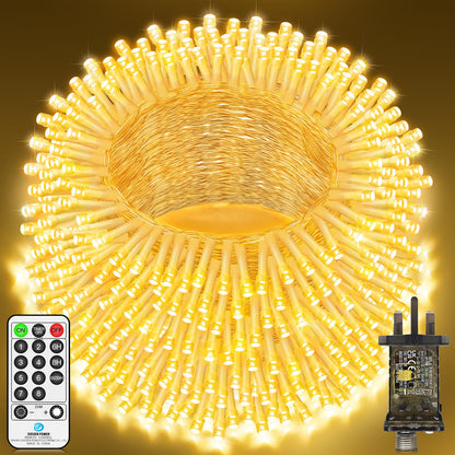 403 FT 1000 LED Outdoor Fairy Lights Plug in Warm White Christmas Lights Outside Extra Long Waterproof String Lights with Remote Timer 8 Modes for Garden House Party Wedding Yard Xmas Tree Decorations